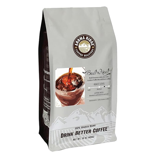 Aroma Ridge Beat The Heat Cold Brew Coffee – Premium Cold Brew Blend | 100% Arabica Bold Low-Acid Coffee Beans | Ground for Cold Brew – 16 oz
