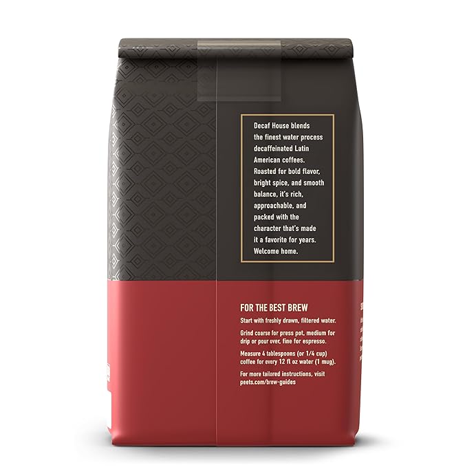 Peet's Coffee, Dark Roast Ground Coffee, Decaffeinated Arabica Coffee - Decaf House Blend 18 Ounce Bag