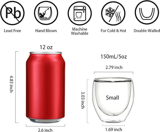 Double Walled Espresso Cups, 5oz Clear Expresso Mugs, Small Insulated Espresso glasses for Coffee Machines, Set of 2