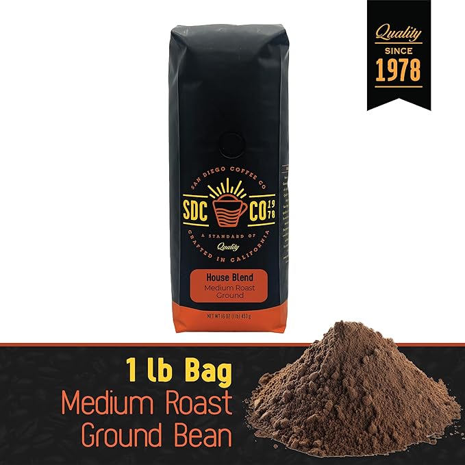San Diego Coffee House Blend, Medium Roast, Ground Coffee, 16-Ounce Bag Café molido tostado
