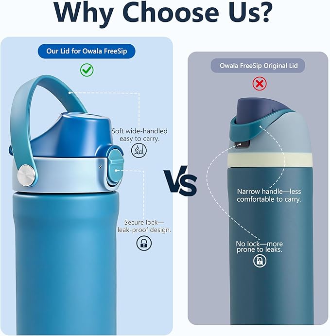 2 IN 1 Replacement Lid for Owala Freesip, Compatible with Owala Cup 16oz 24oz 32oz 40oz, One Button Water Bottle Top Lid Replacement Accessory and Straws, Leakproof, BPA-Free, Grayish Blue