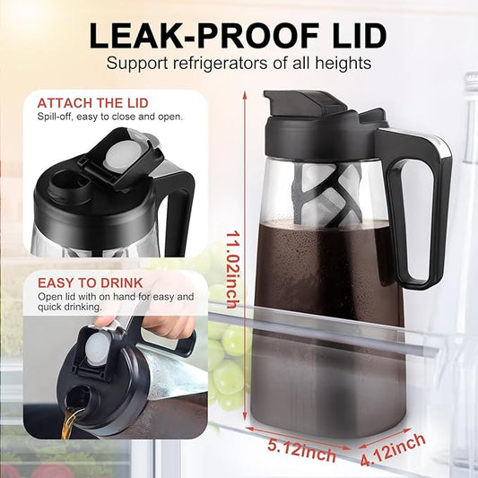 Sivaphe Large Ice Cold Coffee Maker 64 oz, Dishwasher Safty Traitan Carafe Pitcher Leak Proof, Iced Hot Coffee/Tea Brewer Method 2 Quart with Reusable Filter