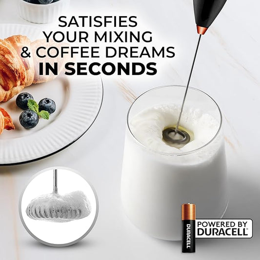 Zulay Milk Frother Wand – Handheld Electric Coffee Frother, Battery Operated Drink Mixer – 13,000 RPM Titanium Motor, Detachable Whisk, Easy Clean Foam Maker for Latte & Matcha – Exec Black n Copper