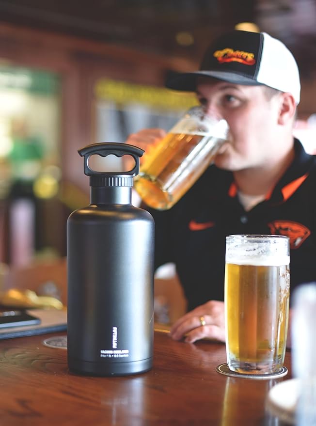 FIFTY/FIFTY Growler, Double Wall Vacuum Insulated Water Bottle, Stainless Steel, 3 Finger Cap w/Standard Top, 64oz/1.9L