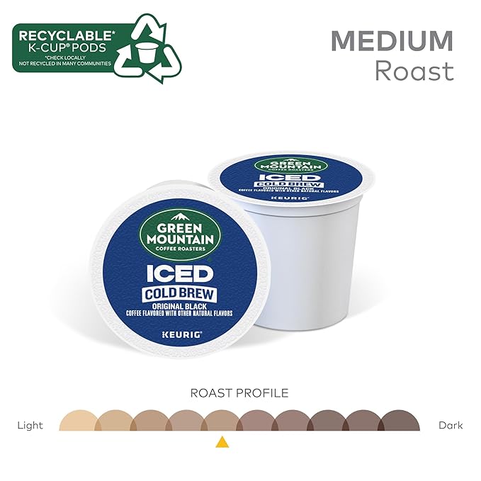 Green Mountain Coffee Roasters Original Black Iced Cold Brew Coffee, Single Serve Keurig K-Cup Pods, 60-Count Box (6 Packs of 10)