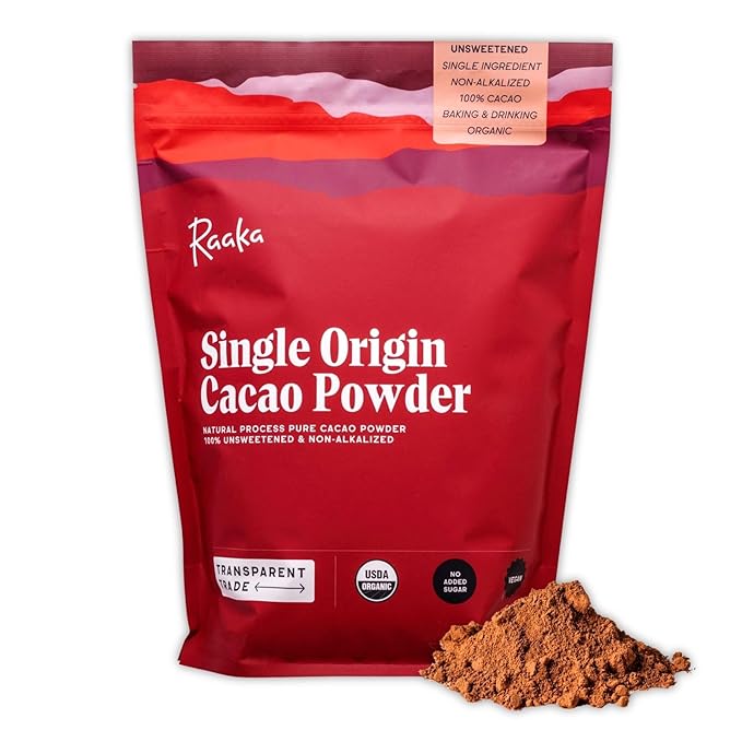 Raaka Chocolate Organic Cacao Powder - Unsweetened, Non-Alkalized, Perfect for Baking, Substitute for Cocoa Powder - Gluten-Free, Soy-Free, Sugar-Free, Allergen-Friendly - 2LB Resealable Bag