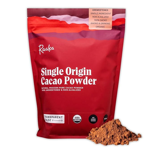 Raaka Chocolate Organic Cacao Powder - Unsweetened, Non-Alkalized, Perfect for Baking, Substitute for Cocoa Powder - Gluten-Free, Soy-Free, Sugar-Free, Allergen-Friendly - 2LB Resealable Bag