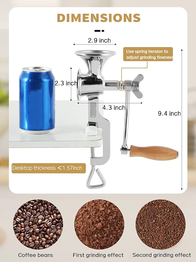 Moongiantgo Hand Grain Mill Grinder Poppy Seeds Mill Stainless Steel Coarseness Adjustable Table Clamp Hand Crank 50g Small Hopper for Pepper Corn Wheat Barley Soybeans Chickpeas Bird feed