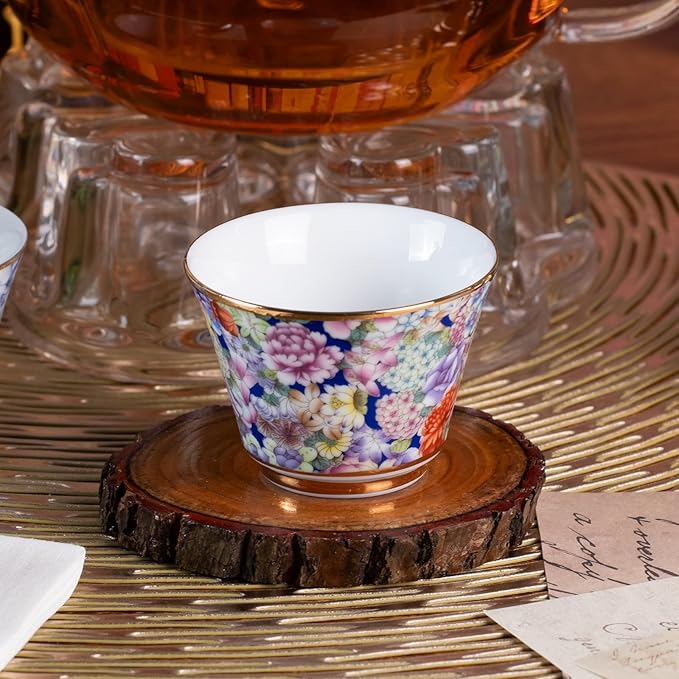 KAMMAK Ceramic Teacups - 65ml/2oz Coffee Cup - Set of 2 Hand-Painted Ceramic Cups - Small Vintage Mate Cup - Cute Mugs for Women - Ideal for Birthday, Afternoon Tea & Housewarming Gifts