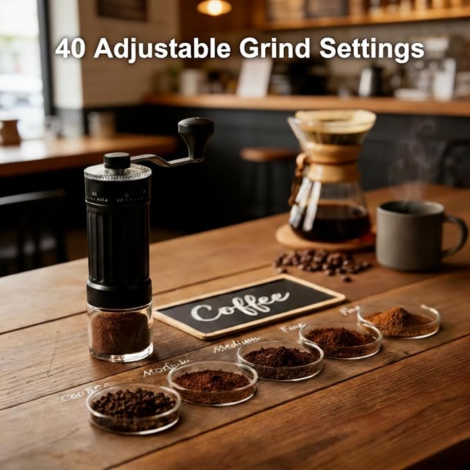 Manual Coffee Grinder, Hand Coffee Grinder with 40 Adjustable Settings, Coffee Bean Grinder with 30g Capacity, Portable Coffee Grinder for Travel/Camping/Home