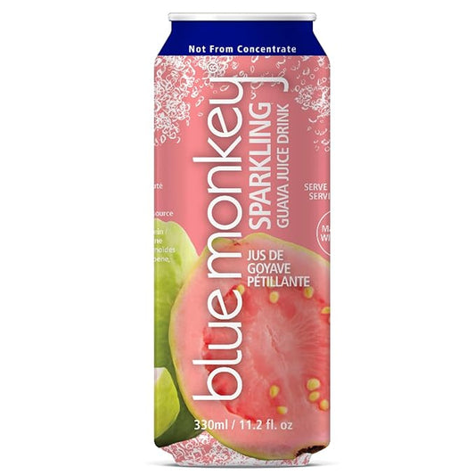 Blue Monkey Sparkling Guava Juice - Real Fruit Juice, No Sugar Added, All Natural, Lightly Carbonated, Halal Certified - Refreshing Tropical Sparkling Water Alternative - 11.2oz (330ml) 12 Pack (11.2oz, Guava Juice)
