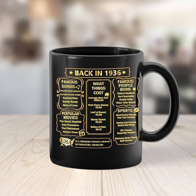 QUPT 90th Birthday Gifts for Women Men, 90th Birthday Gifts for Him, 1936 Birthday Gifts for Women Men, 90 Years Old Gifts, 1936 Birthday Gifts for Her Him, 90th Birthday Presents Coffee Mug