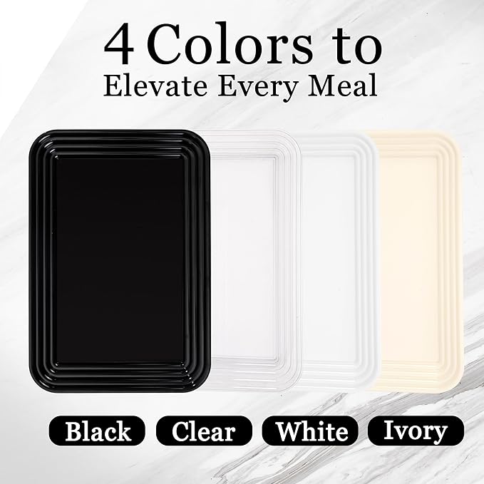 SUT 6-Pack Clear Serving Trays for Entertaining-16 x 11" Serving Platters for Snacks, Fruit, Cookies, Dessert, Reusable Plastic Trays for Serving Food and Party Organization in Kitchen & for Parties