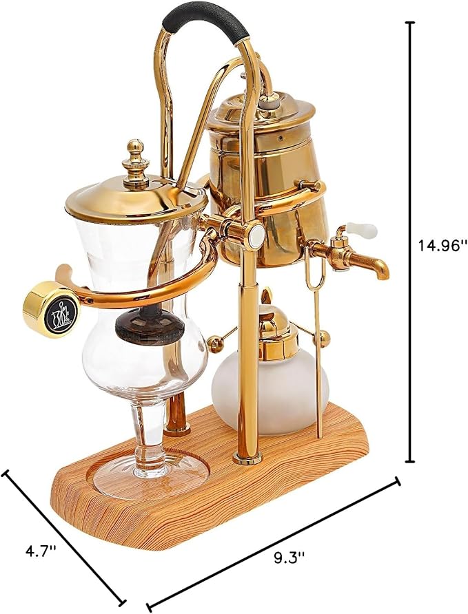 Belgian Siphon Coffee Maker, Luxury Balance Syphon Coffee Maker Set Belgium Vintage Classic Brewing Coffee Set, Smooth Great Aroma, Gold Color 400ml/15oz