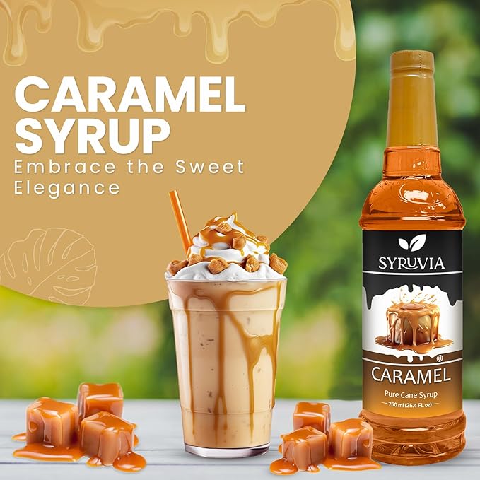 Syruvia Caramel Coffee Syrup – 25.4 fl oz – Syrup for Coffee, Lattes, Shakes, Smoothies, Desserts – 100% Vegan, Gluten Free, Kosher Delicious Coffee Syrup (Pack of 2)