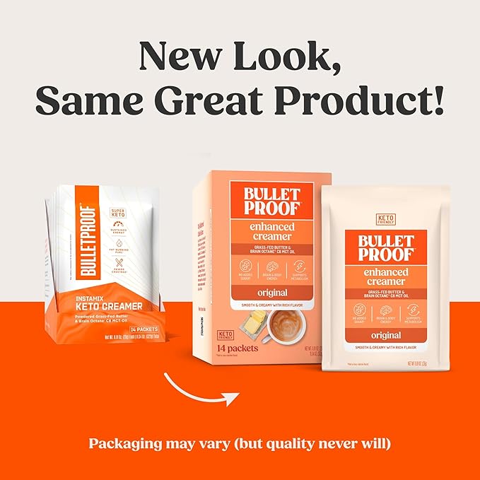 Bulletproof InstaMix Original Unflavored Keto Coffee Creamer Packets, Pack of 14, Powdered Grass-Fed Butter and Brain Octane C8 MCT Oil, Supports Brain Function