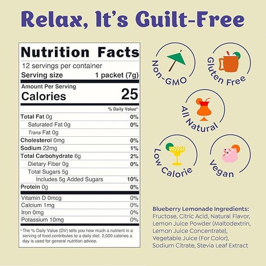 Craftmix Blueberry Lemonade Mix, 12 Packets, Easy Powder Drink with Real Fruit, Low-Sugar, Vegan, Low-Carb, Non-GMO, Dairy-Free, Gluten-Free, Flavored Water Enhancer, On-the-Go Water Flavoring Packets