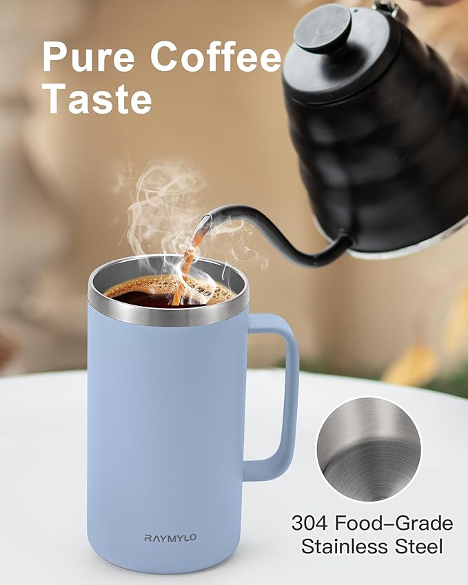 Insulated Coffee Mug 24 oz, Double Wall Stainless Steel Coffee Mug with Lids, Leak-Proof & Detachable Slider Lid for Thorough Clean, Keeps Coffee Cold for 9 Hrs, Suitable for Camp Home Office