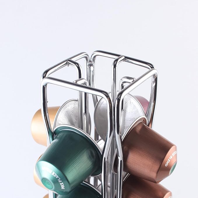SEVENLINE Coffee Pod Holder Stand Compatible With Nespresso Original Pods Carousel Storage Rack Capsules Organizer For 40 Capsules (Silvery)
