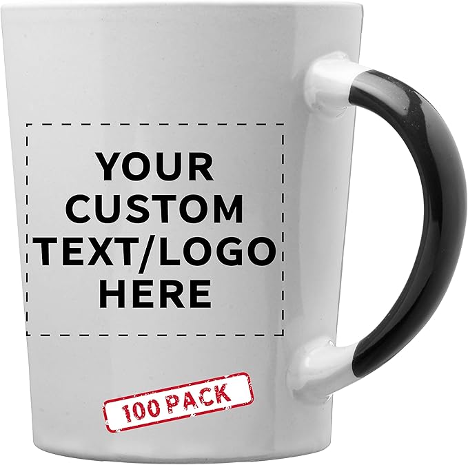 Custom Ceramic Latte Coffee Mugs by Albany 13 oz. Set of 100, Personalized Bulk Pack - Perfect for Coffee, Tea, Espresso, Hot Cocoa, Other Beverages - Black