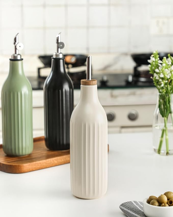 FE FUN ELEMENTS Olive Oil Dispenser Bottle, 19 oz Oil Dispenser for Kitchen and Vinegar Dispenser Bottle, Suitable for Vinegar, Coffee Syrups & Other Liquids, Off White