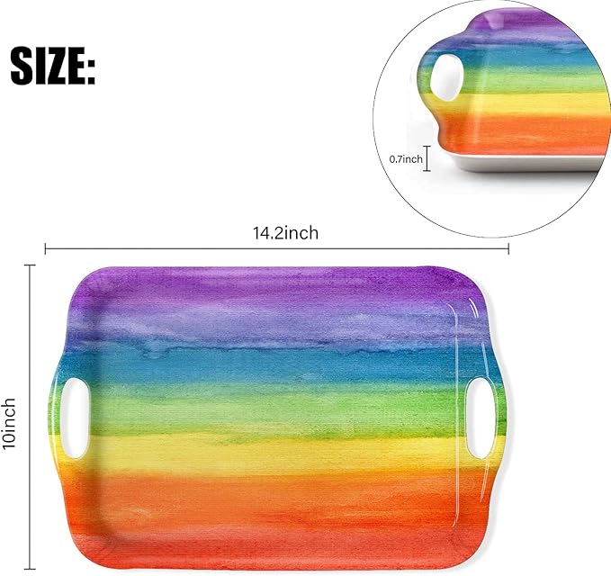 Serving Tray Decorative Tray with Handles Multi-Purpose Rectangular Serving Trays for Restaurant, Parties, Coffee Table, Kitchen - Rainbow Stripes