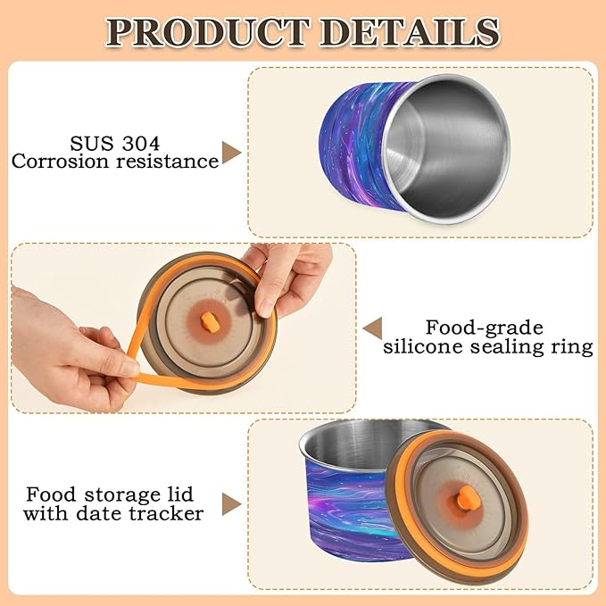 YETTASBIN Iridescent Airtight Food Storage Containers 900ml/30oz, Stainless Steel Coffee Canisters with Vacuum-Lock Lid for Kitchen Organization, Coffee Bean, Tea, Sugar, Flour
