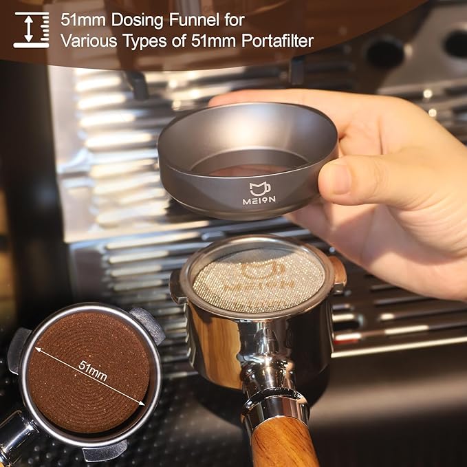 MEION 54mm Dosing Funnel for Breville Portafilters, Magnetic, Silver Aluminum Espresso Funnel