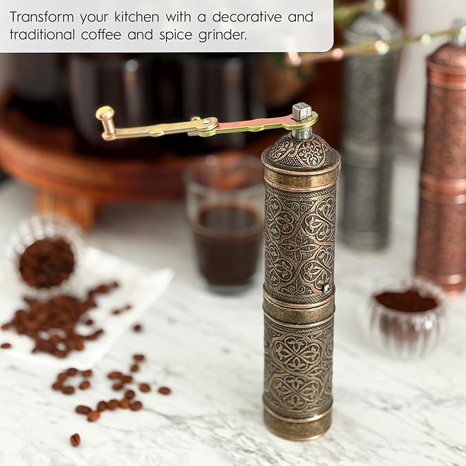 Handmade Turkish Pepper & Coffee Grinder, Refillable Turkish Spice Mill with Adjustable Coarseness, Manual Coffee Mill with Handle, Coffee Grinder Metal with Hand Crank 22 cm-8.66 inch (Antique)