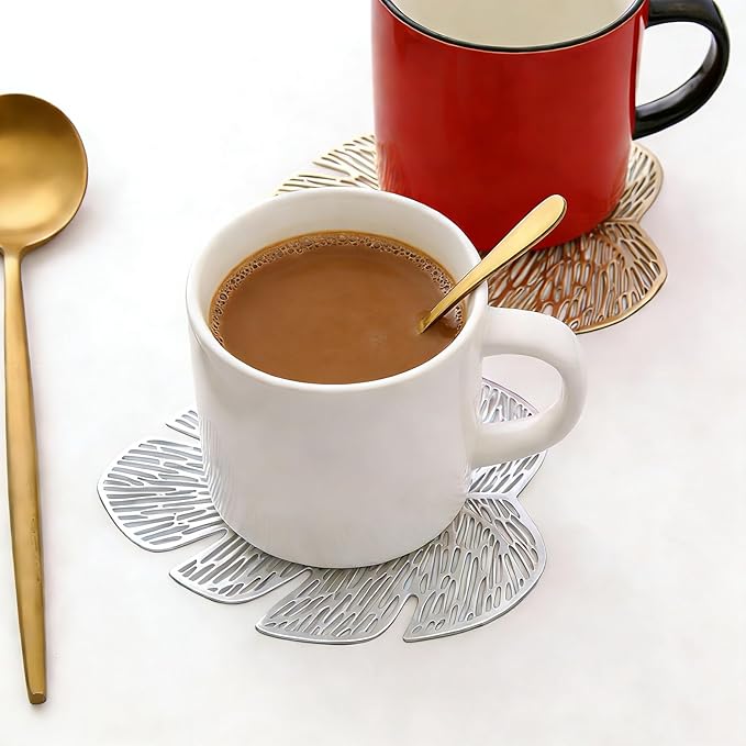 8PCS Leaf Coasters Sets, 4x5 Inch PVC Drink Coasters for Hot Drinks, Coffee Table, Office Desk