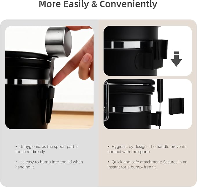 ShanSon Coffee Canister Airtight Coffee Container Stainless Steel Coffee Bean Storage Container with Scoop Coffee Canister for Beans Grounds Sugar Flour Tea Cereal,16OZ, Black