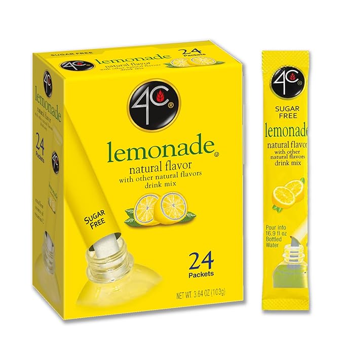 4C Powder Drink Mix Packets, Lemonade 1 Pack, 24 Count, Singles Stix On the Go, Refreshing Sugar Free Water Flavorings