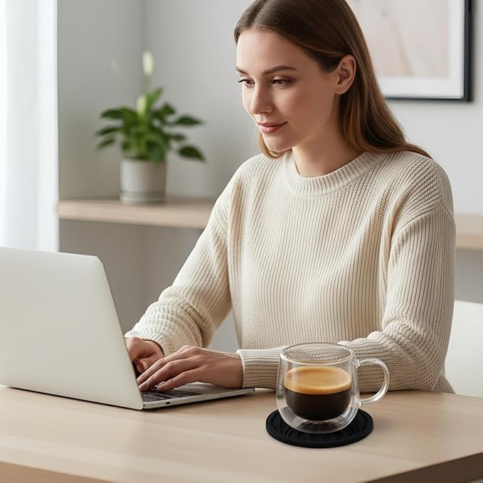 Glass Coffee Mugs Set Of 4, 10oz Double Walled Insulated Glass Mugs with Handle and Coaster, Heat Resistant Borosilicate Clear Glass Cups for Espresso Latte Cappuccino, Tea Bag, Beverage