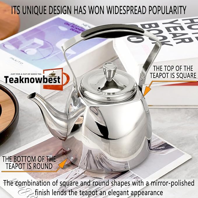 Stainless Steel Teapot with Infuser, Loose Leaf Tea Pot 68oz, Stovetop Safe Tea Kettle, Dishwasher Safe (2000ml)