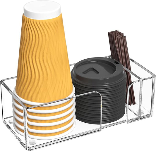 Coffee Cup Holder for Countertop - Clear Acrylic Coffee Bar Accessories 2 Cup Organizer Station Organizer Farmhouse Table Décor