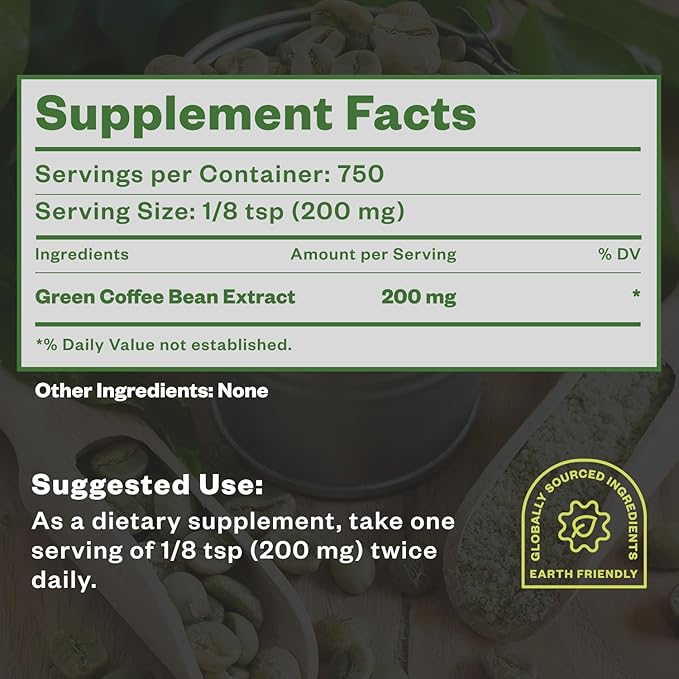 Purisure Green Coffee Bean Extract Powder 150g, Green Coffee Bean Extract, 750 Servings