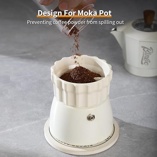 Bincoo Coffee Maker Dosing Funnel 54mm for Moka Pot-Coffee Powder Filler Funnel,Anti-Flying Powder Distribution Tool for 2-3 Espresso Cup Moka Pot(Beige-S 54mm)