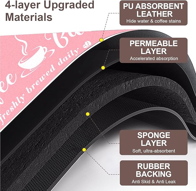Absorbent Coffee Mat, Fashion Dish Drying Mat for Kitchen Counter Coffee Bar Accessories Espresso Machine Dish Rack 16" x 24" Pink