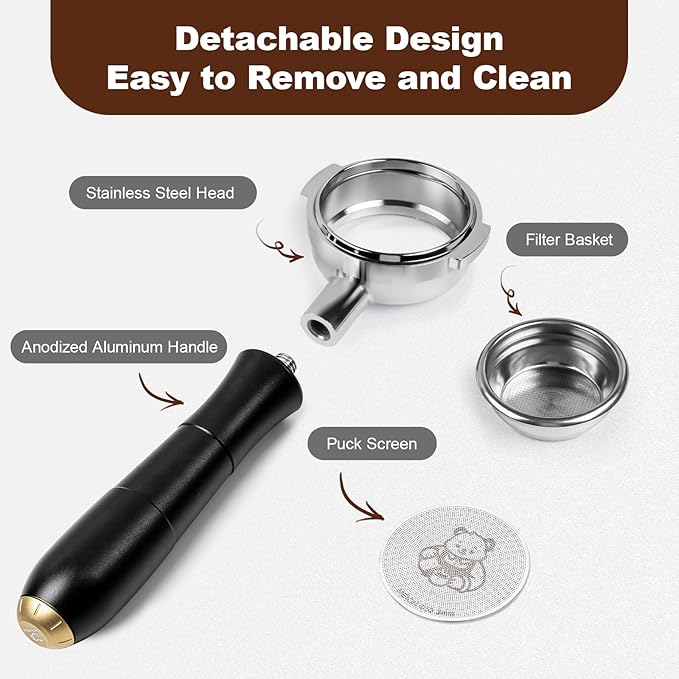 MEION Aluminium Alloy 58mm Bottomless Portafilter for Gaggia 58mm, Gaggia Carezza, Gaggia Cubika Plus, Gran Gaggia Deluxe, Espresso Portafilter with Stainless Steel 18g Filter Basket and Puck Screen