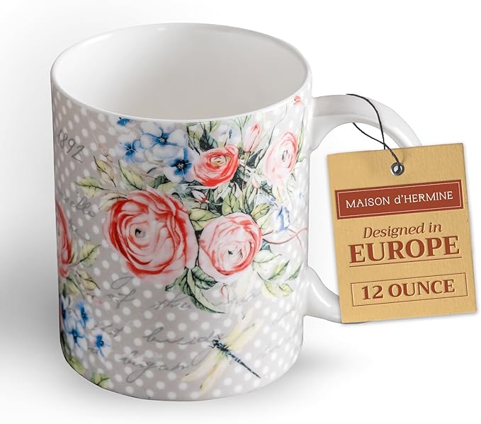 Maison d' Hermine Coffee Mug with Handles Fine Bone China Mugs Pack of One Tea Cups for Hot Beverages Cappuccino Latte Home Restaurant Office Perfect for Gift (Champ De Mars - Dotty, 12 Ounce)
