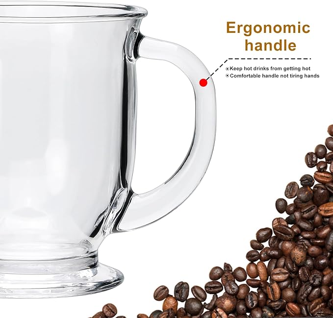 Glass Mugs, 4 Pack 15 Oz Clear Large Mugs With Handles for Hot and Cold Drinks, Perfect for Coffee, Latte, Cappuccinos, Tea and More