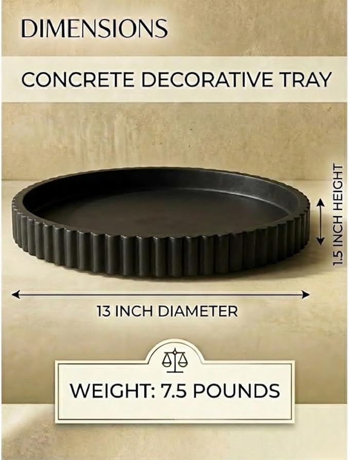 13-Inch Round Coffee Table Tray - Concrete bandejas decorativas Round White Decorative Tray for Coffee Table Decor - Table Centerpieces Kitchen Island Trays Decorative Trays - Dining Room Tray Black