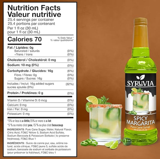 Syruvia Spicy Margarita Syrup, Flavored Syrup for Cocktails, Drinks, Lemonades, Iced Teas, and Desserts – 25.4 fl oz