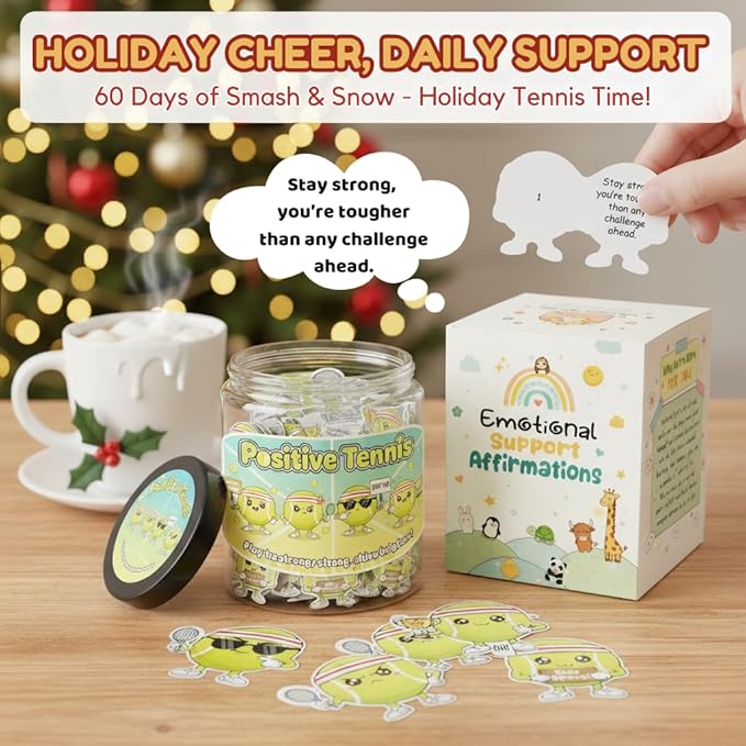Positive Tennis Jar with 60 Affirmation Cards, Inspirational Tennis Gifts for Women and Men, Fun Motivation Jar for Tennis Lovers, Coach Appreciation Present, Cool Decor for Girls and Sports Fans