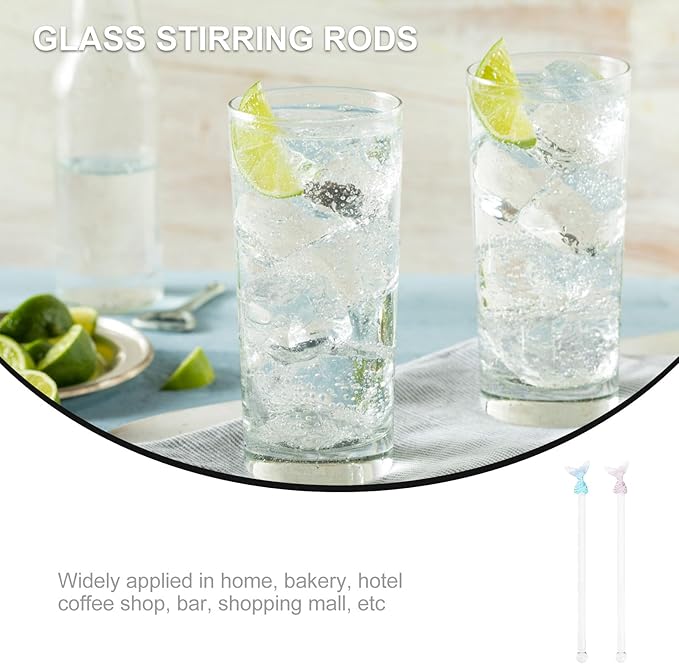 Glass Coffee Stir Stirrers Long Handle Mermaid Design Glass Mixing Rods for Home Bar Cocktail Drinks Coffee Tea Juices 2pcs Set