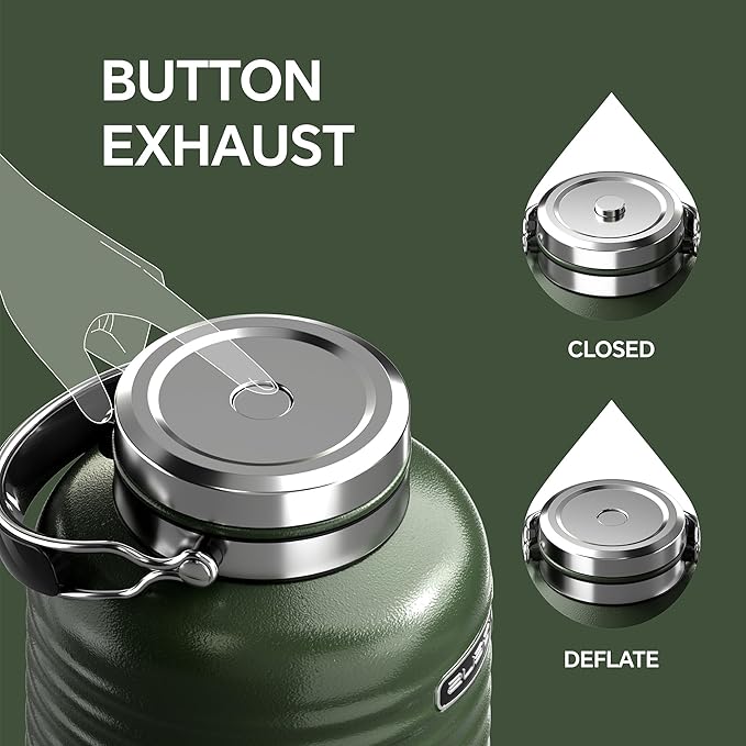 IDEUS Insulated Beverage Dispenser, All-in-one for Camping Vacuum Double-Wall Stainless Steel Water Cooler Coffee Carafe Jug Leakproof Drink Container with Handle, Spigot & Stand (Green, 1,4gal)