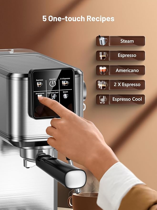 Espresso Machine 20 Bar Coffe Maker with Rapid Cold Brew, Compact Espresso Maker for Hot and Cold Cappuccino, Latte, Stainless Steel Coffee Machines with 1200ml Removable Water Tank