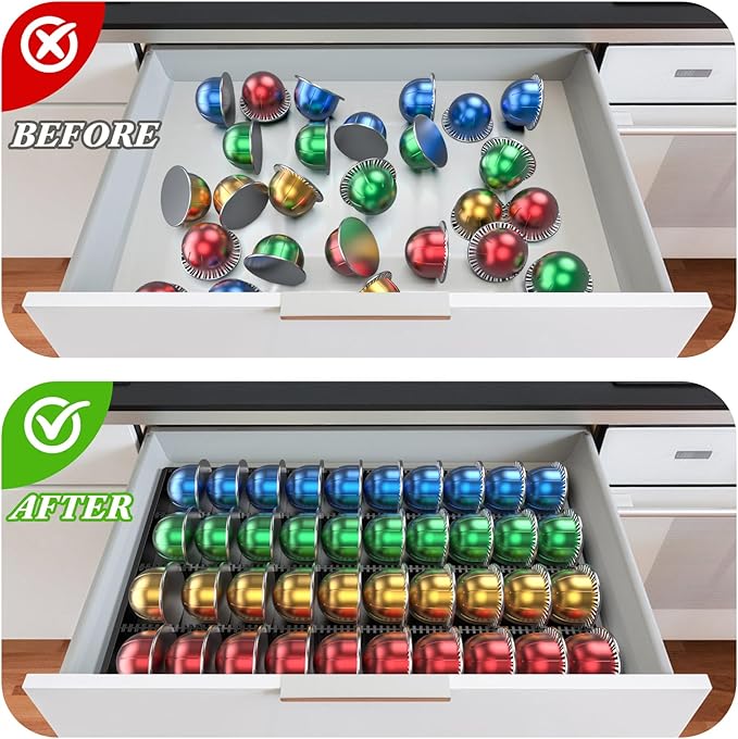 Coffee Pod Storage Holder ，For Nespresso Vertuo capsules - Premium coffee pod drawer built-in organizer designed for counter use（black）