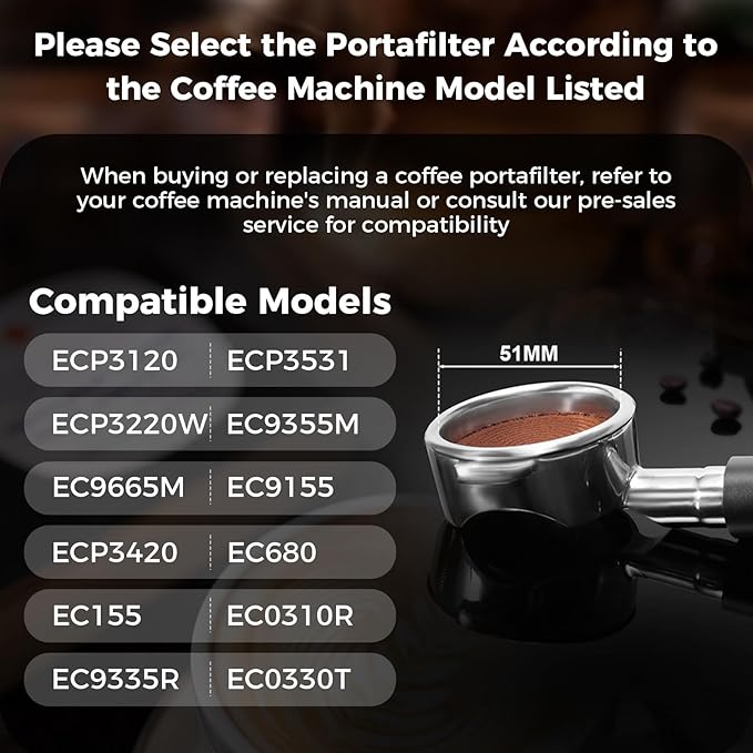 IKAPE Espresso 51mm Portafilter, 2 Ears Coffee Portafilter with Silicone Handle, Compatible with Delonghi ECP3420, EC155, BCO430, EC260 Coffee Machine