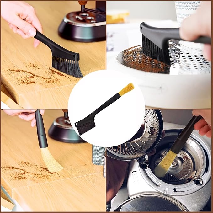 Tsinghwang 2 Pack Coffee Machine Cleaning Brush, Dual Purpose Dusting Espresso Grinder Brush, Black, Polypropylene, PET Bristles